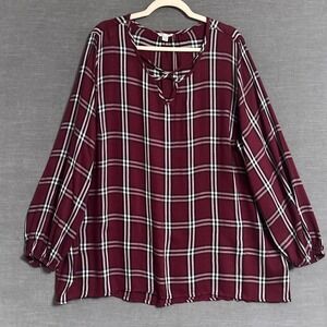 Cato Top 18W 20W Burgundy Plaid‎ Blouse Plus Holiday Classic Career Office Fall